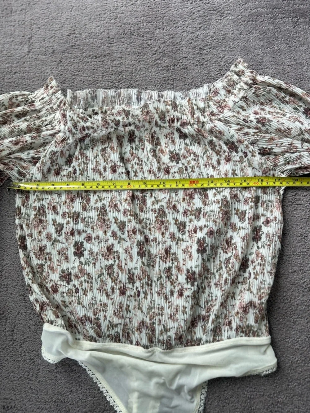 Free People Pretty Petal Bodysuit Floral Smocked Off-Shoulder Balloon Sleeve XS
